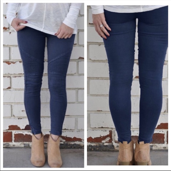 Navy stretch Motto jeggings with zipper trim - Picture 5 of 6